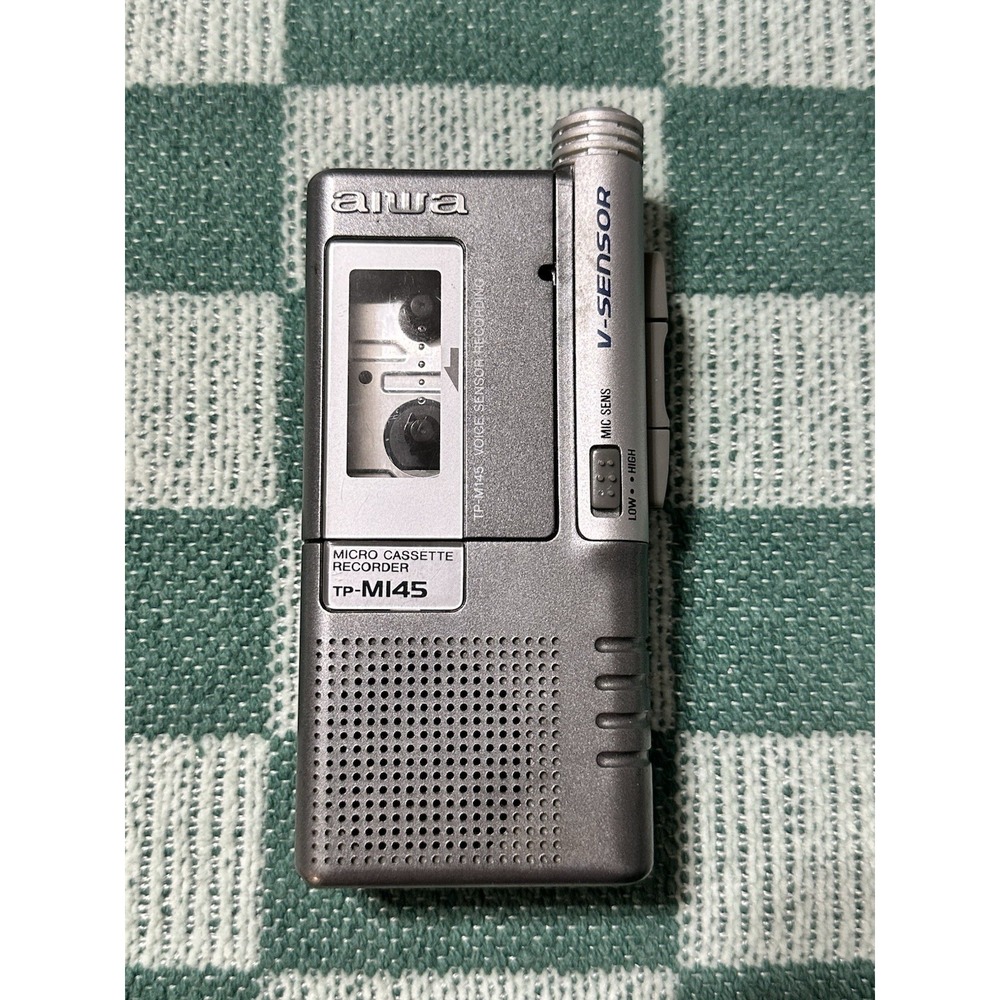 Silver Aiwa TP-M145 Voice-Activated Micro Cassette Tape Recorder Works Fast Ship